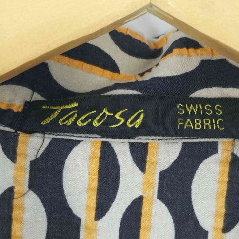 Tacosa SWISS FABRIC 幾何学ストライプ柄 開襟オープンカラーシアサッカーシャツ メンズ