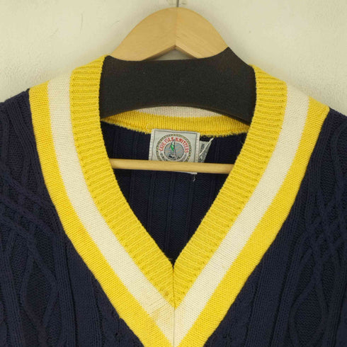 CAPE ISLE KNITTERS 80-90s MADE IN USA リブデザイン ケーブルコットンニット メンズ import:L