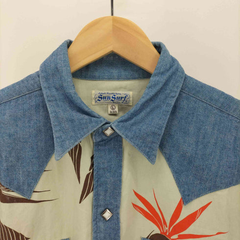 サンサーフ SUN SURF 総柄 デニム切替 ウエスタンシャツ メンズ import:L