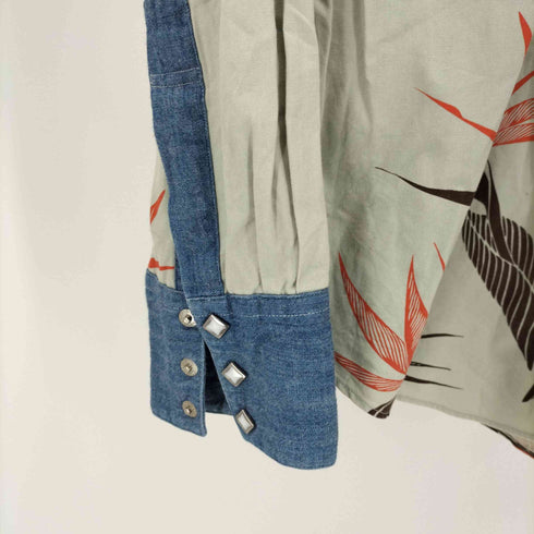 サンサーフ SUN SURF 総柄 デニム切替 ウエスタンシャツ メンズ import:L