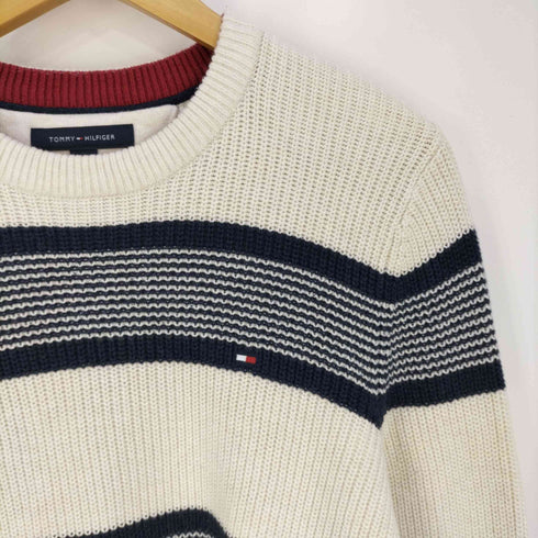 トミーヒルフィガー TOMMY HILFIGER ロゴ刺繍 ボーダー クルーネックコットンニット メンズ import:L