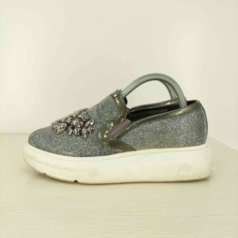 スタッカート STACCATO ビジュー ストーン装飾 シルバー 厚底スリッポン レディース JPN:22.5