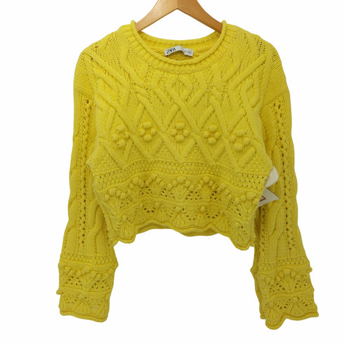 ザラ ZARA Cable Knit Sweater Pompom コットンニット レディース import:L