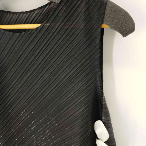 プリーツプリーズイッセイミヤケ PLEATS PLEASE ISSEY MIYAKE 18AW 箔プリント加工 ノースリーブロングワンピース プリーツ レディース JPN:3