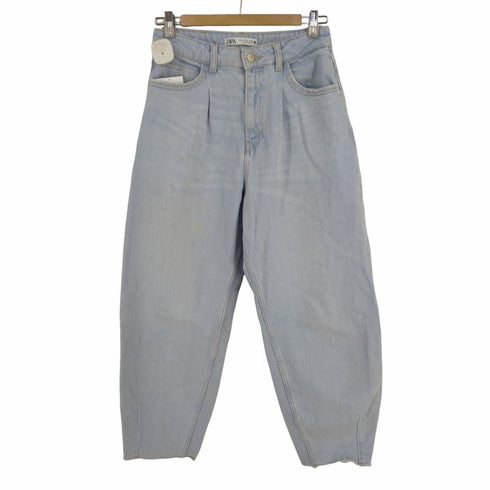 ザラ ZARA Light Wash Pleated Barrel Jeans カットオフ 1タック テーパードデニム レディース JPN:36