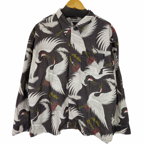 ONE VERSE CRANE PATTERN NELL L/S SHIRT 【BLACK】 鶴柄 長袖シャツ メンズ JPN:XL