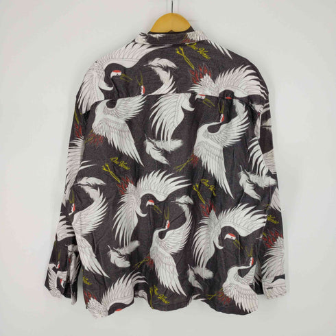 ONE VERSE CRANE PATTERN NELL L/S SHIRT 【BLACK】 鶴柄 長袖シャツ メンズ JPN:XL
