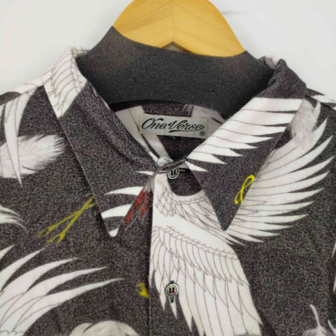 ONE VERSE CRANE PATTERN NELL L/S SHIRT 【BLACK】 鶴柄 長袖シャツ メンズ JPN:XL