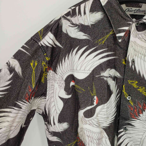 ONE VERSE CRANE PATTERN NELL L/S SHIRT 【BLACK】 鶴柄 長袖シャツ メンズ JPN:XL