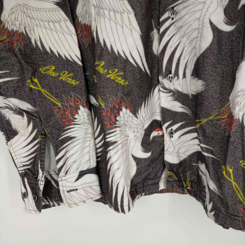 ONE VERSE CRANE PATTERN NELL L/S SHIRT 【BLACK】 鶴柄 長袖シャツ メンズ JPN:XL