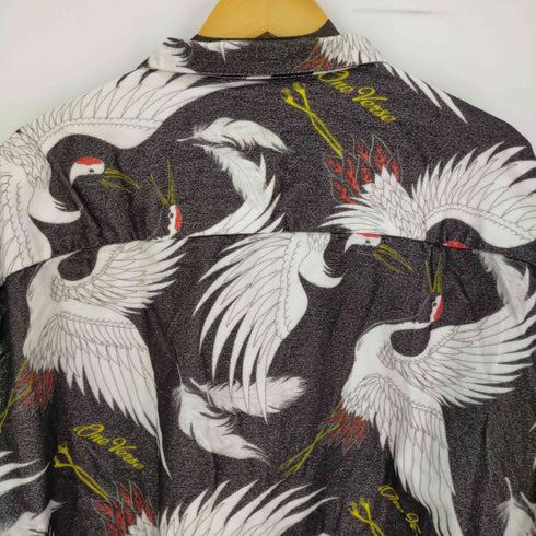ONE VERSE CRANE PATTERN NELL L/S SHIRT 【BLACK】 鶴柄 長袖シャツ メンズ JPN:XL