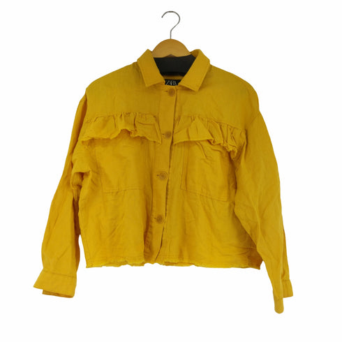 ザラ ZARA コットンリネン混 フラップポケット L/Sシャツ レディース US XS