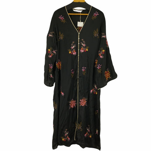 ザラ ZARA 花柄刺繍 サテンロングシャツワンピース レディース US M