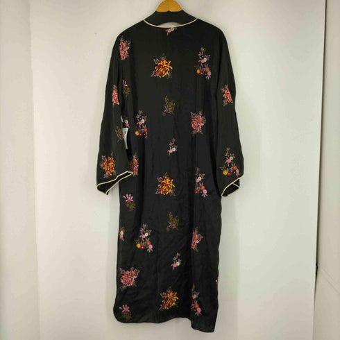 ザラ ZARA 花柄刺繍 サテンロングシャツワンピース レディース US M