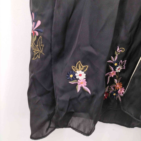 ザラ ZARA 花柄刺繍 サテンロングシャツワンピース レディース US M