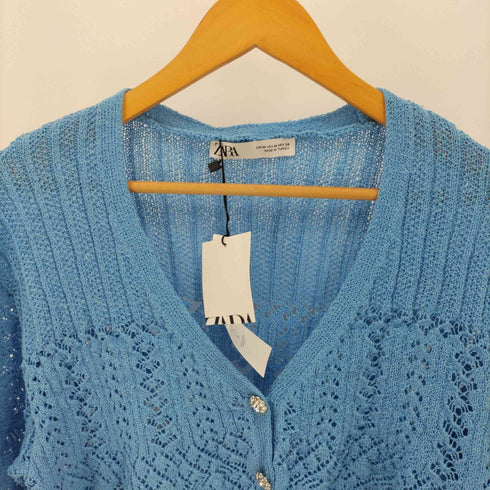ザラ ZARA Bijou Button Mesh Knit Cardigan ビジュー ボタン メッシュ ニット カーディガン レディース import:M
