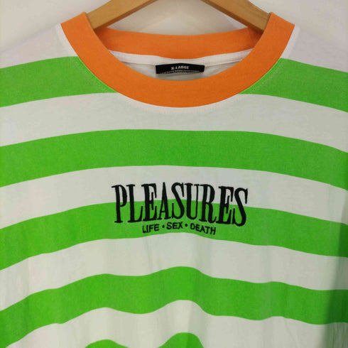 プレジャーズ PLEASURES フロントロゴ刺繍 ボーダー クルーネックTシャツ メンズ import:XL