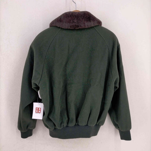 バーバリーズ BURBERRY’S 80-90s 緑タグ 襟ファーフロントロゴ刺繍 メルトンウールブルゾン レディース import:L