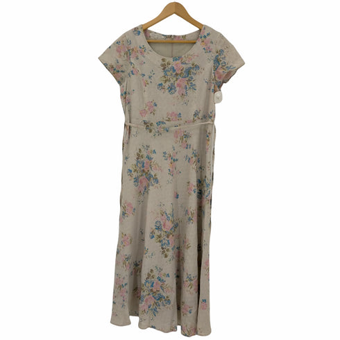 ローラアシュレイ LAURA ASHLEY 花柄 リネン混 半袖ワンピース レディース 13