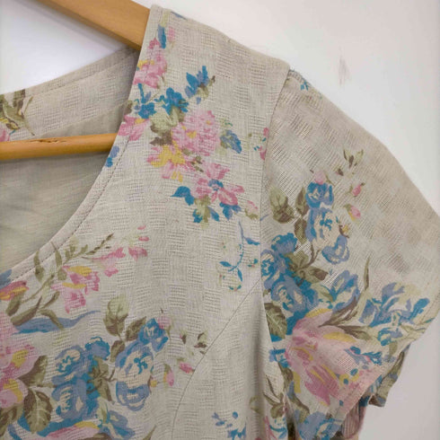 ローラアシュレイ LAURA ASHLEY 花柄 リネン混 半袖ワンピース レディース 13