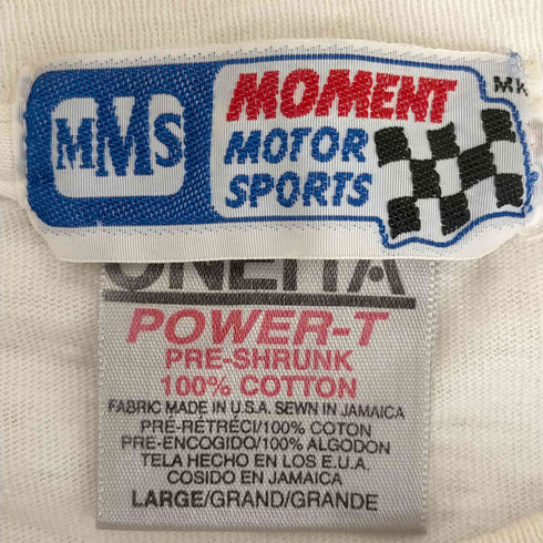 MOMENT MOTOR SPORTS 90s ONEITAボディ シングルステッチ 両面プリント クルーネックTシャツ 裏原 メンズ JPN:L