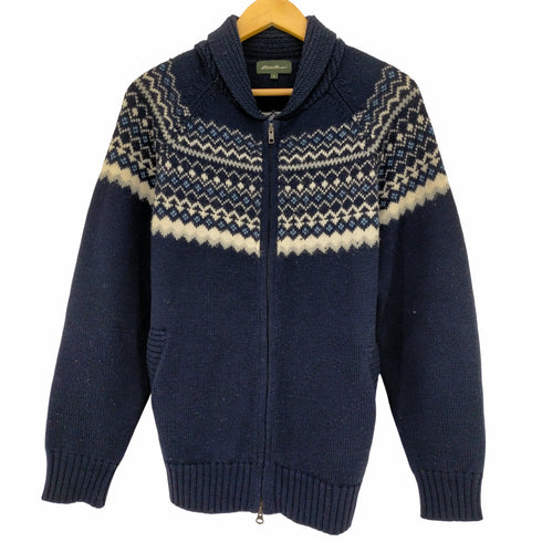 エディーバウアー Eddie Bauer ダブルジップノルディック柄 ショールカラーウールジップアップニット メンズ import:M