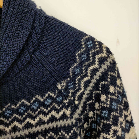 エディーバウアー Eddie Bauer ダブルジップノルディック柄 ショールカラーウールジップアップニット メンズ import:M
