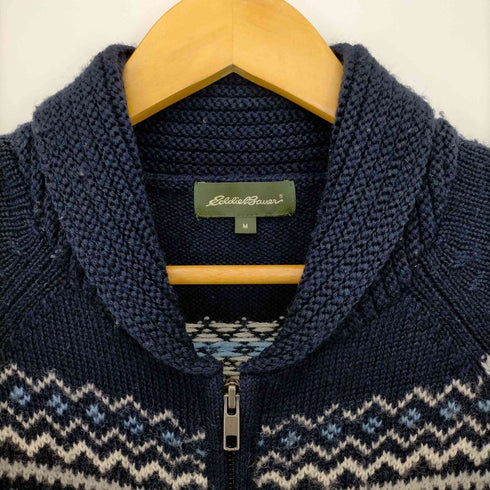 エディーバウアー Eddie Bauer ダブルジップノルディック柄 ショールカラーウールジップアップニット メンズ import:M