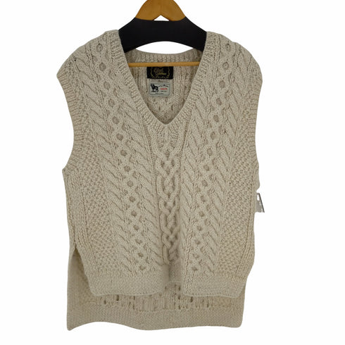cardo fabrica HAND KNIT ケーブルVネックベスト サイドスリット レディース FREE