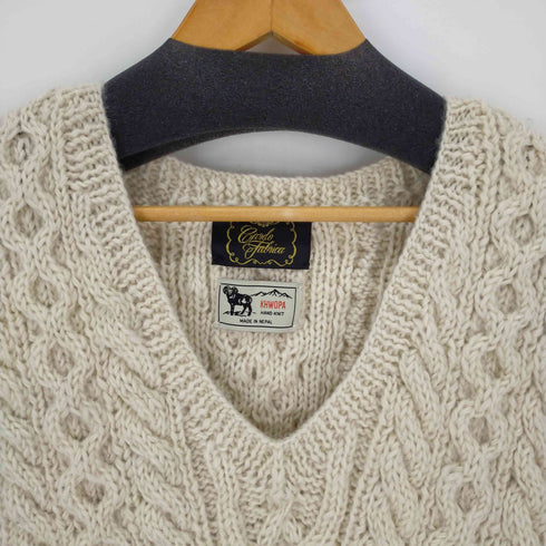 cardo fabrica HAND KNIT ケーブルVネックベスト サイドスリット レディース FREE
