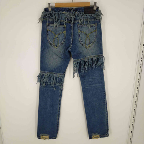 フリンジ加工デニムパンツ ダメージ加工 レディース JPN:L