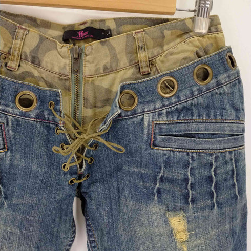 ダメージペイント加工ワッペンフレアデニムパンツ Y2K メンズ JPN:L