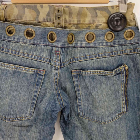 ダメージペイント加工ワッペンフレアデニムパンツ Y2K メンズ JPN:L