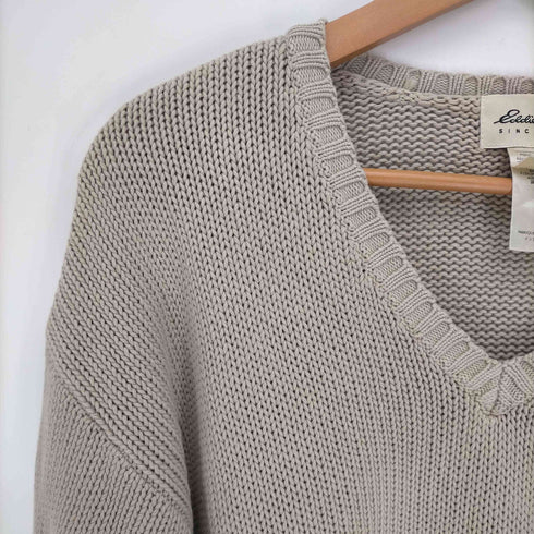 エディーバウアー Eddie Bauer 90S 白タグ Vネック コットン ニット メンズ import:M