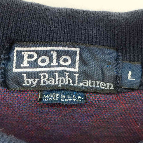 ポロバイラルフローレン Polo by RALPH LAUREN 90S MADE IN USA ワンポイント刺繍ロゴアーガイル柄 S/S ポロシャツ メンズ import:L