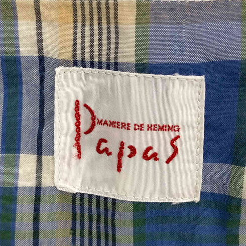 パパス papas ヘリンボーンテープ コットン チェック 半袖シャツ メンズ import:M