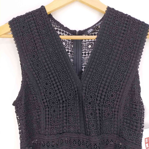 ザラ ZARA コンビ素材ギピュールレースジャンプスーツ レディース S