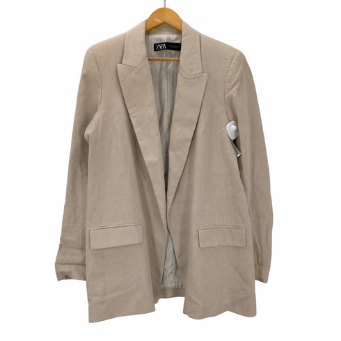 ザラ ZARA リネンレーヨン ボタンレステーラードジャケット レディース import:M