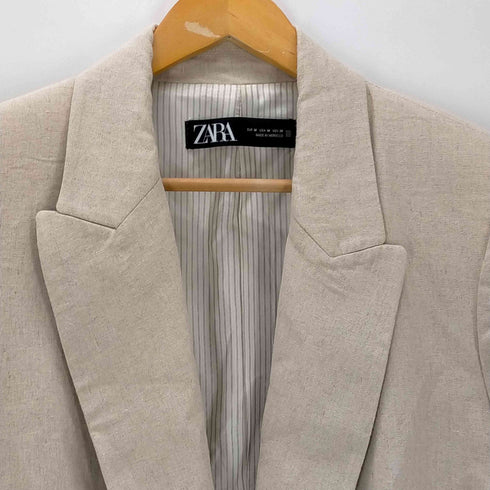 ザラ ZARA リネンレーヨン ボタンレステーラードジャケット レディース import:M