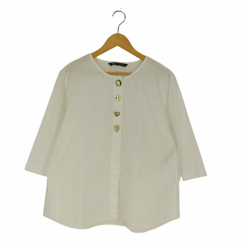 ザラ ZARA 金ボタン ハーフボタンブラウス レディース import:M