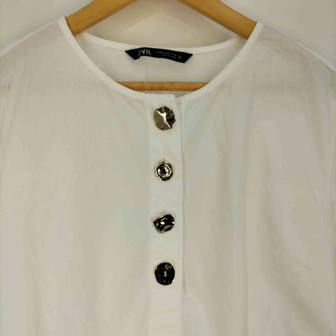 ザラ ZARA 金ボタン ハーフボタンブラウス レディース import:M