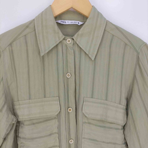 ザラ ZARA STRIPE BLOUSE WITH POCKETS ストライプブラウス レディース import:M