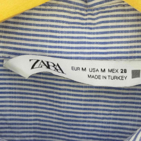ザラ ZARA ウエストベルト フレンチスリーブストライプシャツワンピース レディース import:M