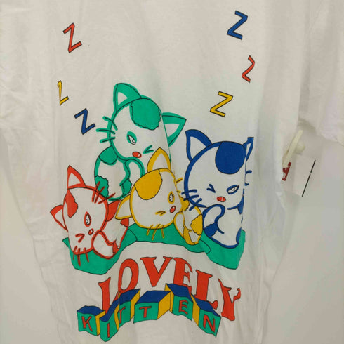 80-90s VINTAGE LOVELY KITTEN キャラクター プリント ロング丈 Tシャツ ワンピース レディース ONE SIZE