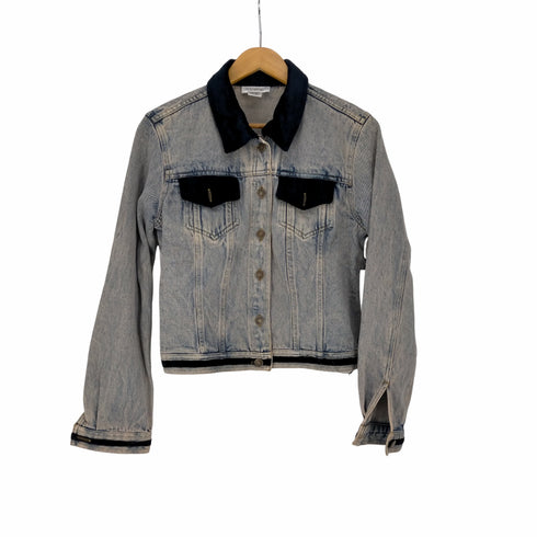 jeanology COLLECTION ベルベット 切替 デニム シャツ ジャケット レディース