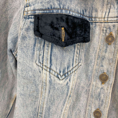 jeanology COLLECTION ベルベット 切替 デニム シャツ ジャケット レディース