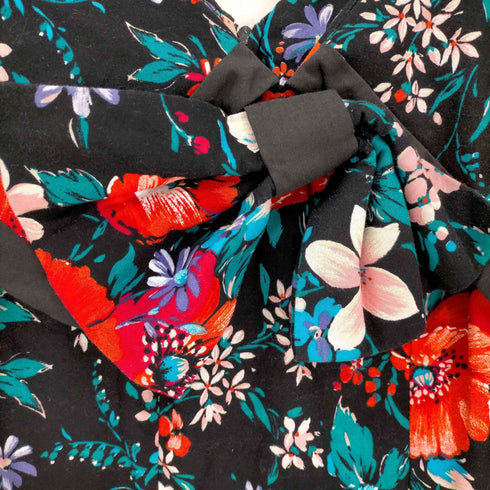 VIA SANT ANDREA 90S USA製 Vネック リボン デザイン 花柄 S/S セーラーカラー カバーオール レディース 8