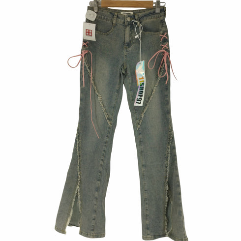 11SHOP97 サイドスタッズレース フロントスリット フレアデニム Y2K レディース JPN:M