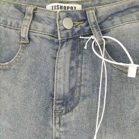 11SHOP97 サイドスタッズレース フロントスリット フレアデニム Y2K レディース JPN:M