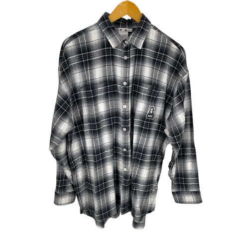 エックスガール X-girl 23AW FACE FLANNEL SHIRT フェイス ロゴ フランネルシャツ レディース import:M